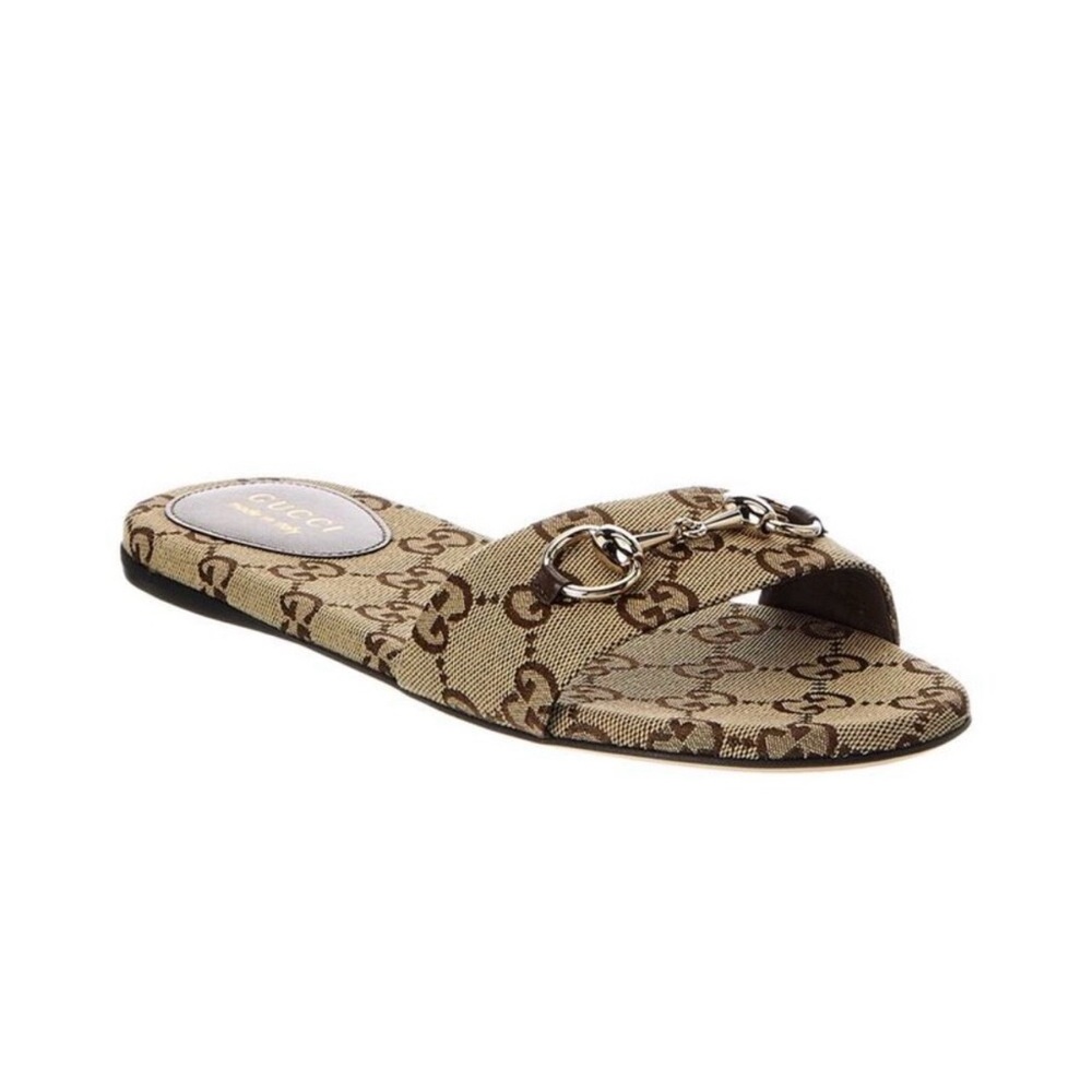 Gucci Tan Monogram Horsebit Slide Mule